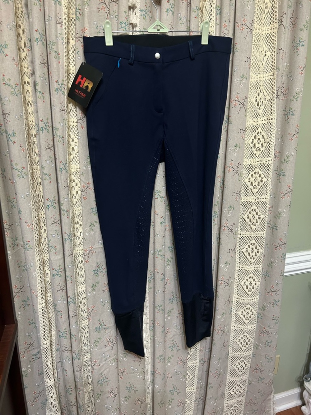 HR Farm Navy Riding Breeches Sz 34 Silicone Grip Equestrian NWT